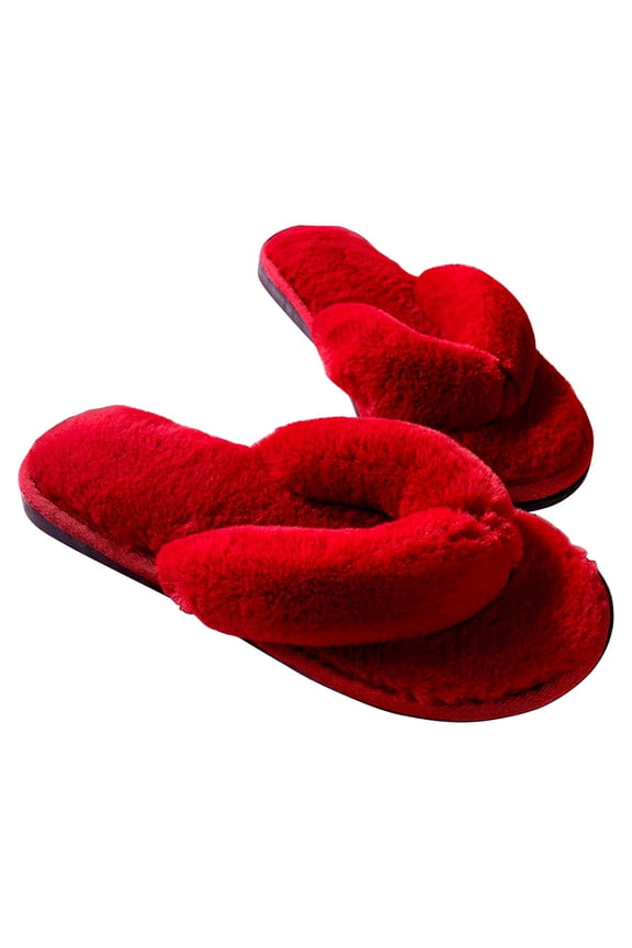 1 Pair Women Slippers Thicken Furry Plush Practical Winter Flip Flops for Home