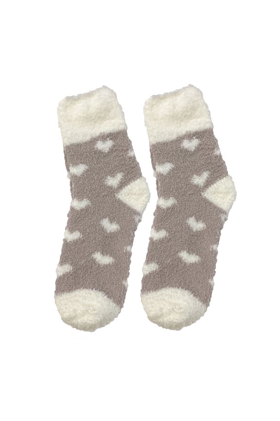 1 Pair Women Socks Fuzzy Fluffy Thickened Stretchy Super Soft Keep Warm Coral Fleece Love Heart Autumn Winter Floor Sleeping Socks for Daily Wear