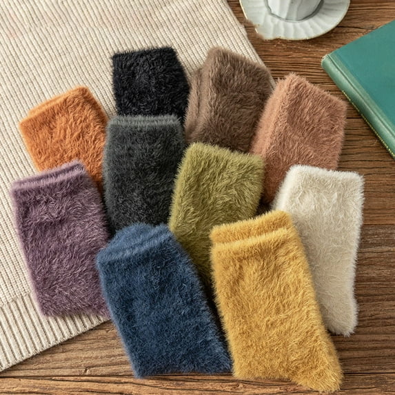 GROFRY 1 Pair Women Winter Socks Soft Bouncy Cozy Solid Color Thicken Keep Warm Plush Fluffy High Elasticity Stockings for Everyday Life