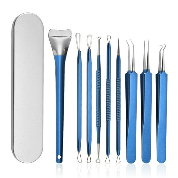 GROFRY 1 Set Blackhead Removal Tool Double-head Sharp Portable Safe Comedones Acne Pimple Blemish Whitehead Extractor Tweezers Makeup Tools,Blue