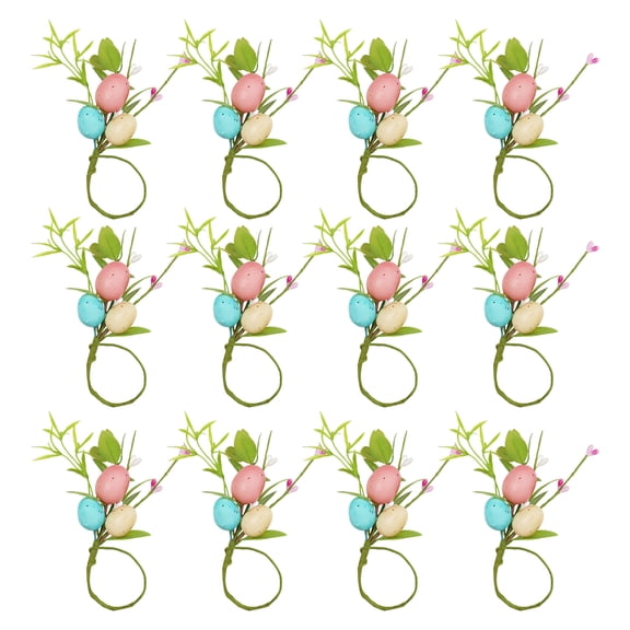 GROFRY 12Pcs Easter Napkin Rings Spring Foam Eggs Floral Napkin Ring Farmhouse Napkin Holders for Easter Wedding Dinner Decor