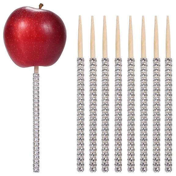 GROFRY 12Pcs/Set Durable Apples Stick Widely Use Wood Glitter Decorative Xmas Fruit Pick for Festival