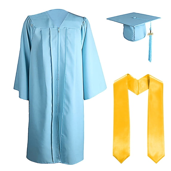 GROFRY 3Pcs/Set Graduation Costume Matte Graduation Cap Shoulder Stoles And Gown Set Unisex Loose Fit Gown for High School College Postgrad Graduation Ceremonies