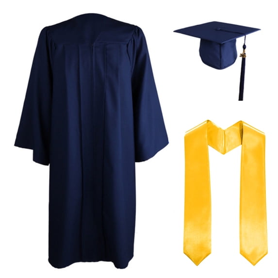 GROFRY 3Pcs/Set Graduation Costume Matte Graduation Cap Shoulder Stoles And Gown Set Unisex Loose Fit Gown for High School College Postgrad Graduation Ceremonies