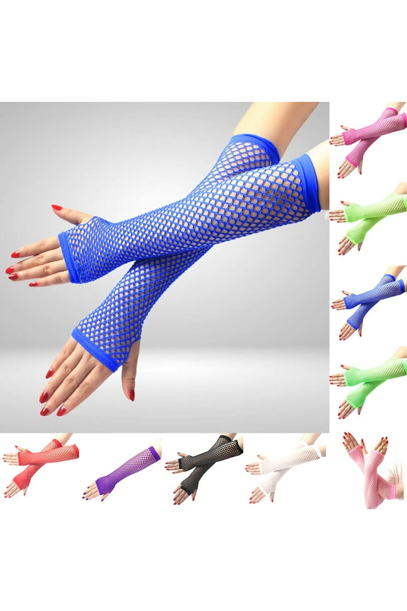 5 Pair High Elastic Fishnet Gloves Arm Cover Nylon Elbow Length Half Finger Mesh Gloves Costume Accessory