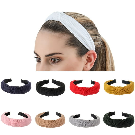GROFRY 5 Pcs Elastic Non-slip Women Headband Knitted Fabric Women Girl Solid Color Knotted Headband Hair Accessories