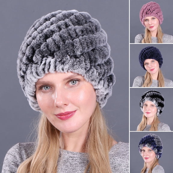 GROFRY Beanie Hat Faux Rabbit Fur Russian Thickened Soft Stretchy Ears Comfortable Autumn Winter Women Skull Cap for Outdoor
