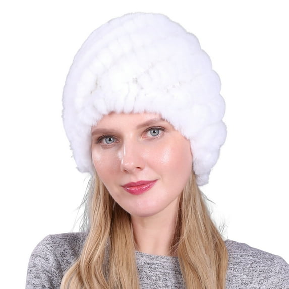 GROFRY Beanie Hat Faux Rabbit Fur Russian Thickened Soft Stretchy Ears Comfortable Autumn Winter Women Skull Cap for Outdoor