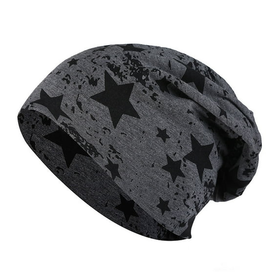 GROFRY Beanie Hat Five-pointed Star Print Double-layers Thin Stretchy Breathable Keep Warm Comfortable Spring Autumn Women Men Couple Skull Cap for Travel