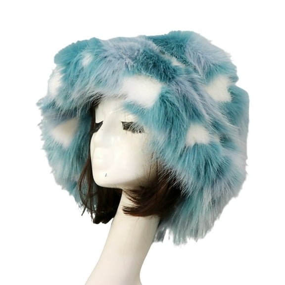 GROFRY Bucket Hat Oversized Fluffy Wide Brim Soft Thickened Ear Faux Fur Winter Thermal Women Fisherman Cap for Daily Life