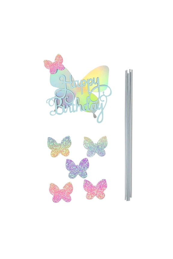 Cake Topper Stable Bendable Butterfly Design Happy Birthday Use Easily Baking Insert Card Party Supplies