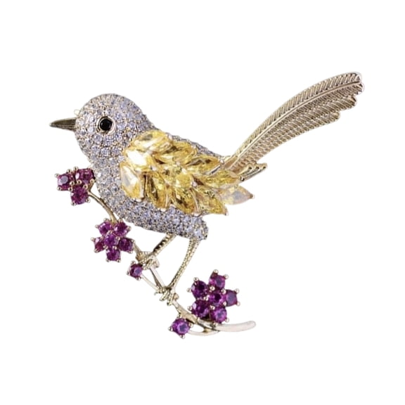 GROFRY Chinese Style Brooch Pin Sparkling Rhinestones Magpies Bird Shape Lapel Pin Suit Coat Dress Jewelry Gift