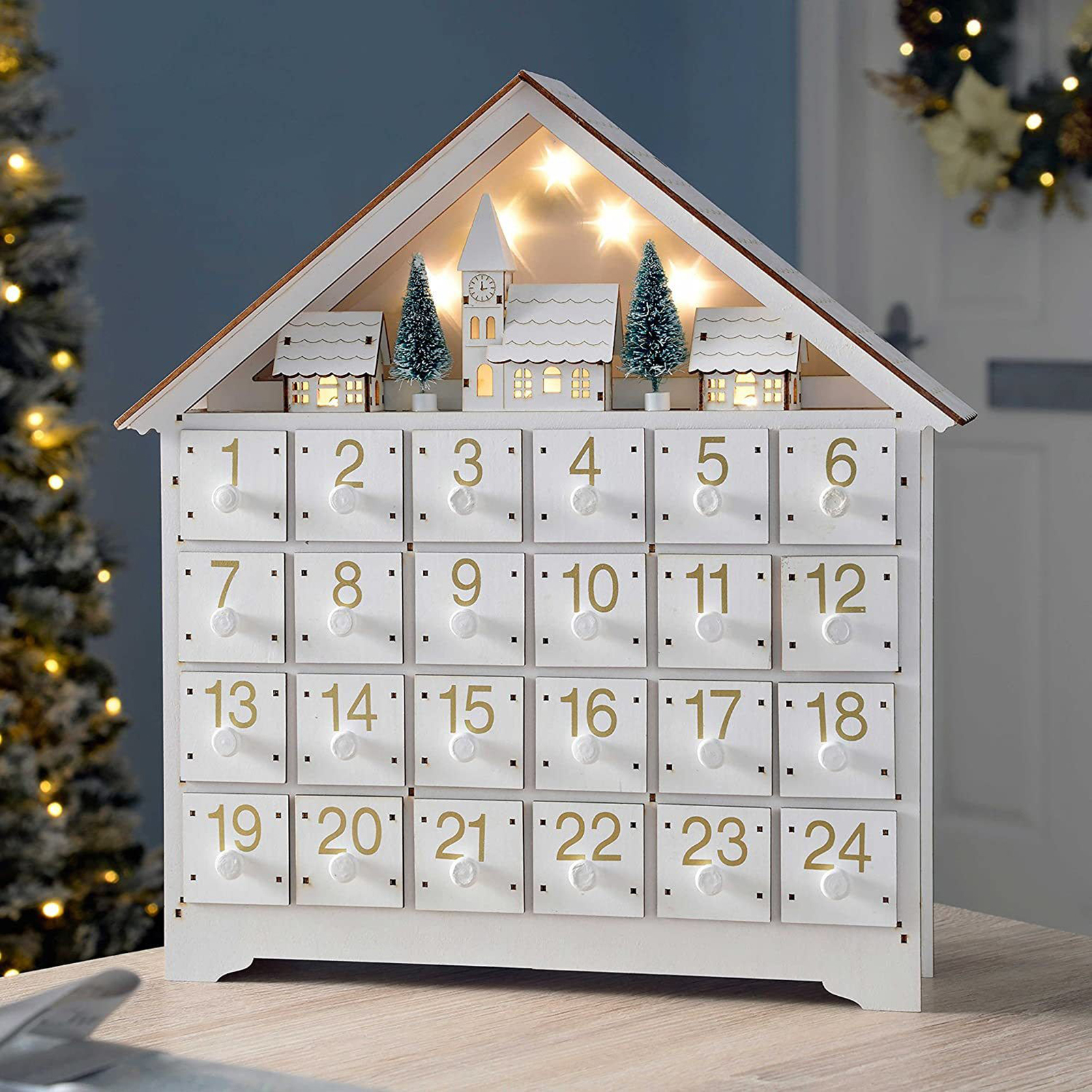 GROFRY Christmas Advent Calendar Built-in LED Light Fadeless Gifts Crafts  Battery Powered 24 Day Countdown Drawer Home Decoration Xmas Decor House  Shape Wood Desktop Calendar Party Favor - Walmart.com