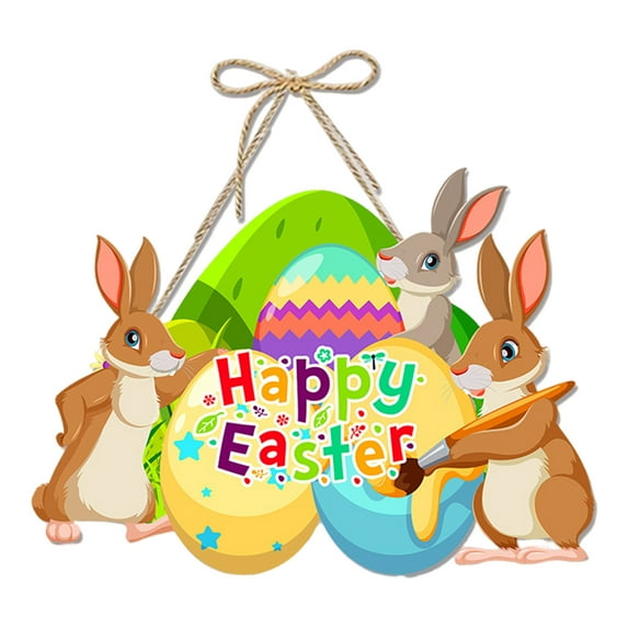 GROFRY Easter Door Sign Happy Easter Door Welcome Sign Front Door Hanging Decoration with Rope for Wall Home Indoor Outdoor Spring Decor