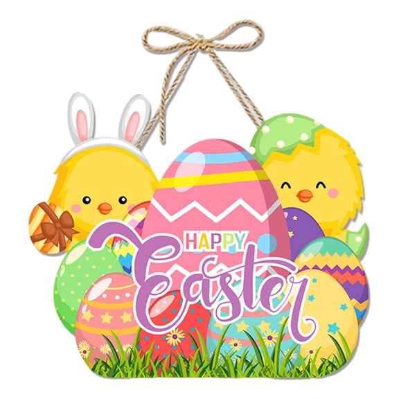 GROFRY Easter Door Sign Happy Easter Door Welcome Sign Front Door Hanging Decoration with Rope for Wall Home Indoor Outdoor Spring Decor