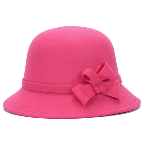 GROFRY Elegant Cap Solid Color Comfortable Faux Wool Wide Brim Hat for Tea party