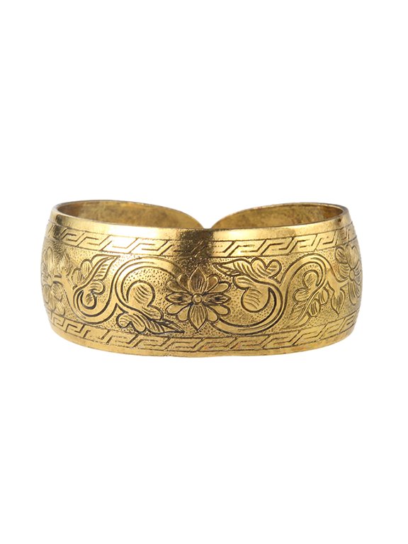 Elephant Cuff Bracelet Vintage Tibetan Elephant/Flower Carved Open Bangle Ethnic Bronze Wide Bracelet for Women