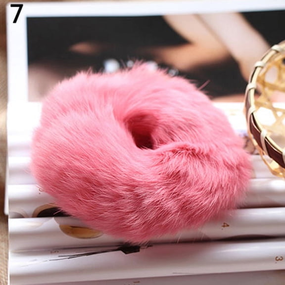 GROFRY Fashion Soft Faux Fur Scrunchie Elastic Solid Hair Rope Ponytail Tail Hold Hair Band