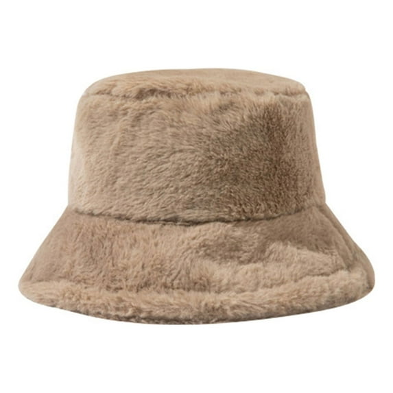 GROFRY Fluffy Fisherman Cap Attractive Fluffy Solid Color Cold Resistant Thickened Plush Fisherman Hat for Unisex