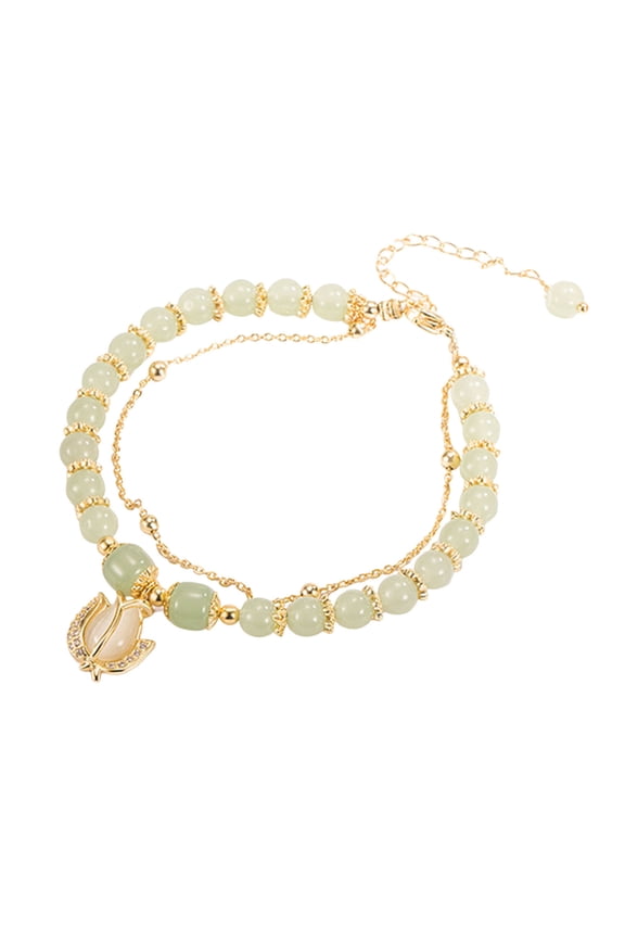 Glass Beads Bracelet for Women Tulip Pendant Bracelet Adjustable Alloy Bracelet Female Jewelry Birthday Valentine Gift for Wife Girlfriend Her