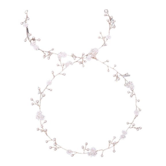 GROFRY Hand Wired Headband Adjustable Rhinestone Easy to Operate Faux Pearl Hair Vine for Anniversary
