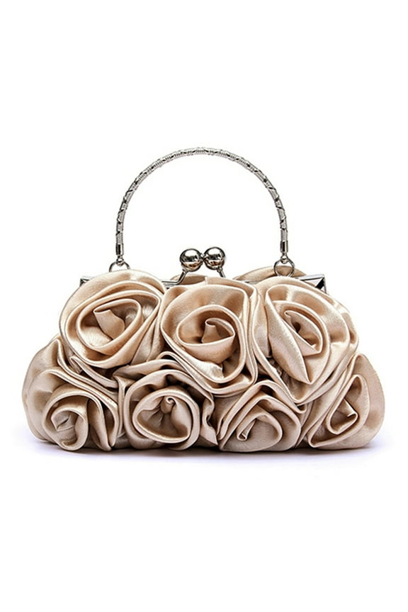 Handbag Women Fashion Rose Flower Pattern Faux Silk Handbag Bridal Clutch Bag for Wedding Evening Party