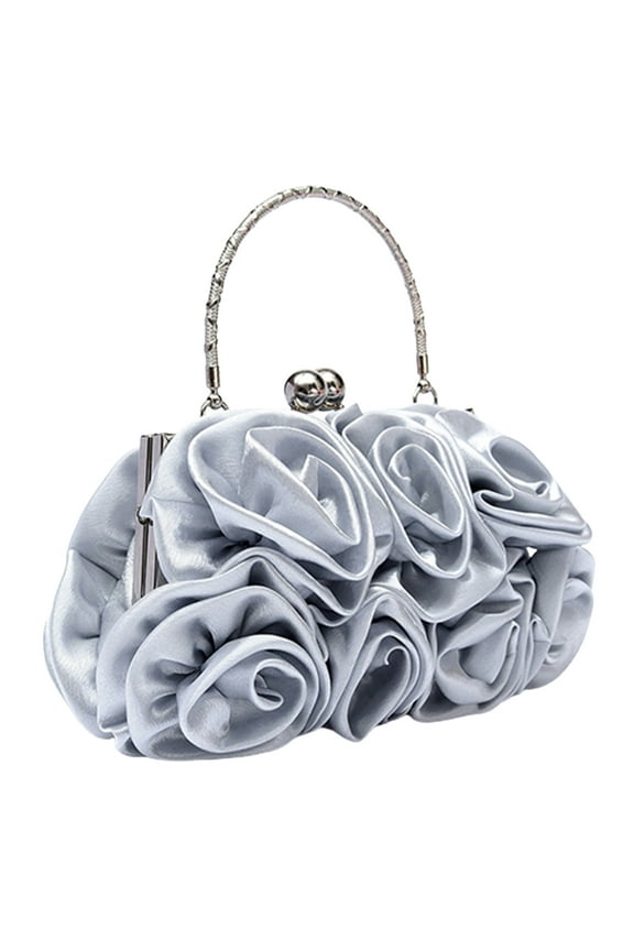 Handbag Women Fashion Rose Flower Pattern Faux Silk Handbag Bridal Clutch Bag for Wedding Evening Party