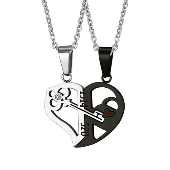 GROFRY Key Lock Jigsaw Pendant 2Pcs 1314 520 Heart Key Lock Jigsaw Pendant Couple Love Necklace Valentines Gift