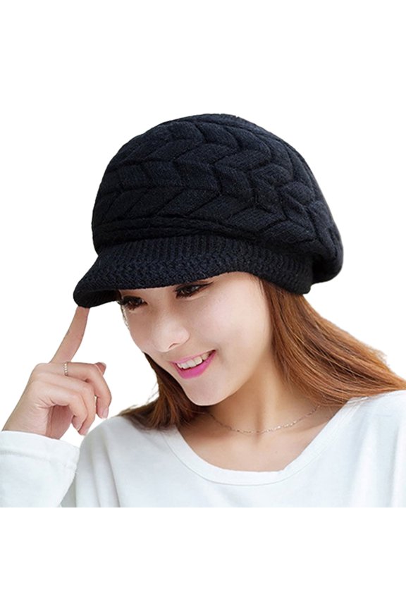Knitted Hat Knitted Hat Warm Flat Brim Shape Faux Rabbit Fur Fashion Women Cold Hat for Cold Weather