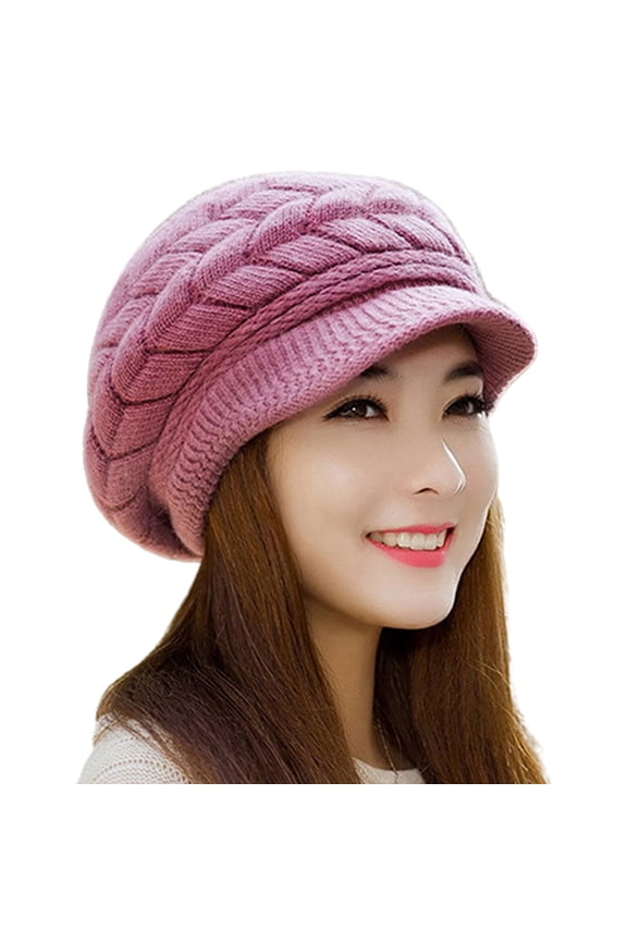Knitted Hat Knitted Hat Warm Flat Brim Shape Faux Rabbit Fur Fashion Women Cold Hat for Cold Weather