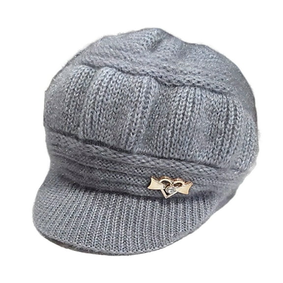 GROFRY Knitted Hat Peaked Love Heart Decor Thickened Plush Lining Keep Warm Solid Color Winter Thermal Middle-aged Women Cap for Gift