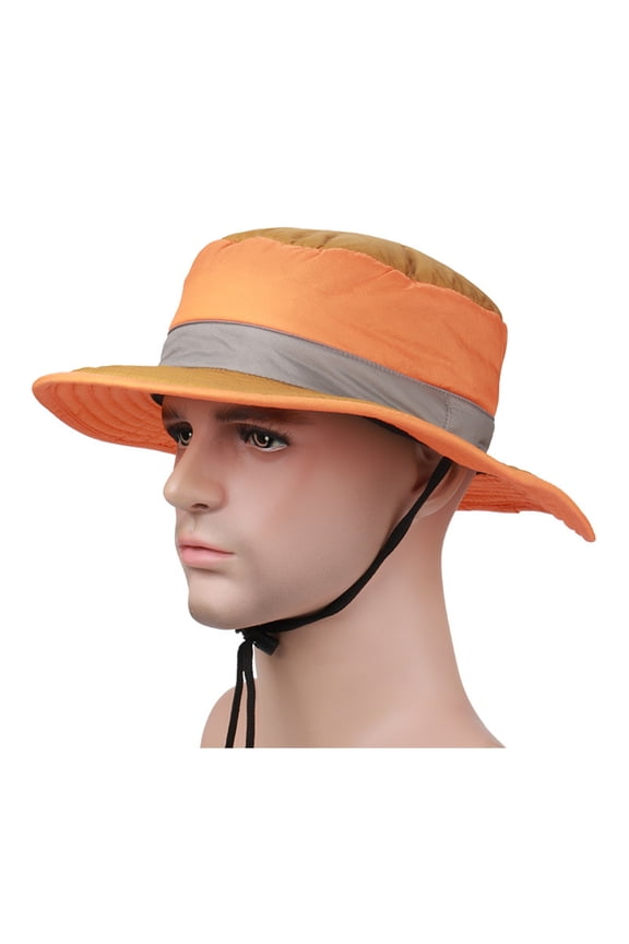 Men Fishing Hat Contrast Color Portable Breathable Easy to Match Washable Fasten String Lightweight Waterproof Anti-UV Men Outdoor Cap Outdoor Stuff