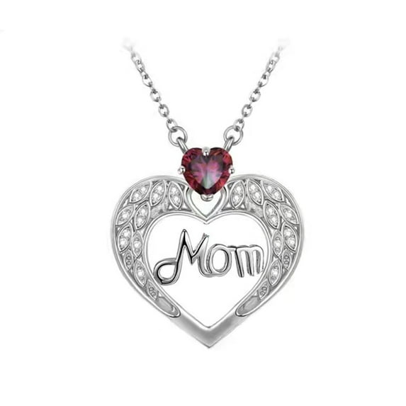 GROFRY Mom Necklace Women Faux Crystal Heart Pendant Necklace Mother Day Gift for Mom Grandma Wife from Daughter Son