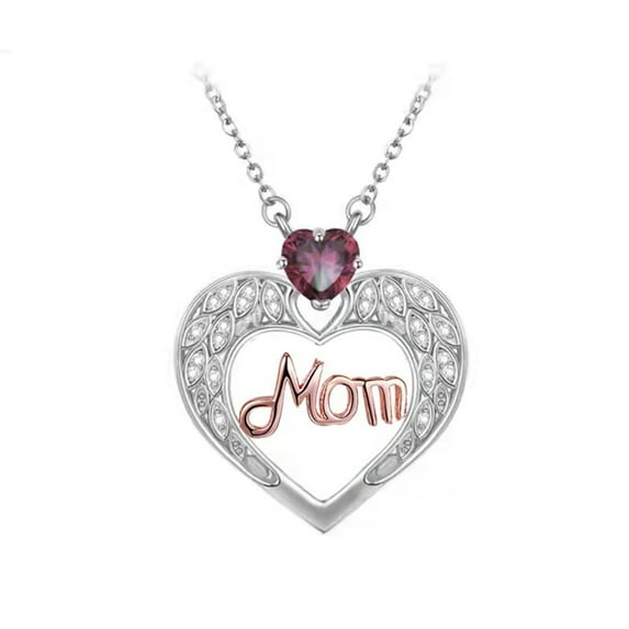 GROFRY Mom Necklace Women Faux Crystal Heart Pendant Necklace Mother Day Gift for Mom Grandma Wife from Daughter Son