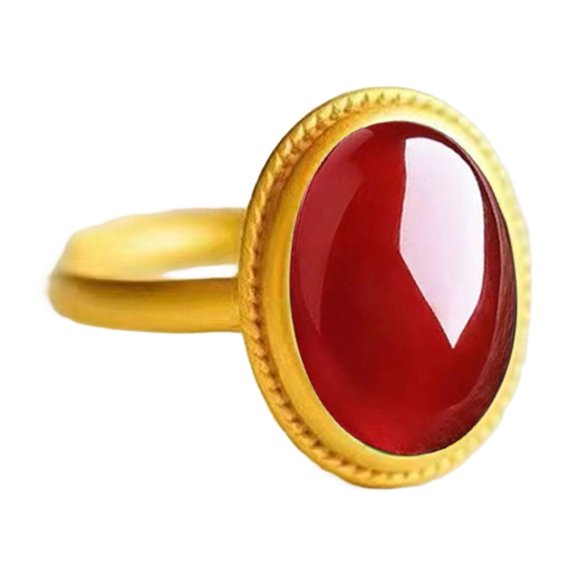 GROFRY Natural Stone Ring Ethnic Style Adjustable Finger Rings Oval Shaped Gemstone Jewelry for Women Anniversary Birthday Wedding Gift