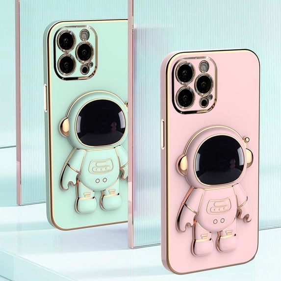 GROFRY Phone Protective Case Electroplated Cartoon Foldable Shockproof Wear-resistant Camera Protector Multifunctional Astronaut Mobile Phone Cover with Stand for iPhone 14/Pro/Max (Plus)/Pro Max