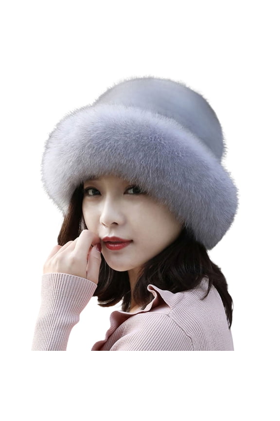 Plush Brim Warm Fisherman Cap Solid Soft Thickened Faux Mink Fur Basin Hat for Daily Life