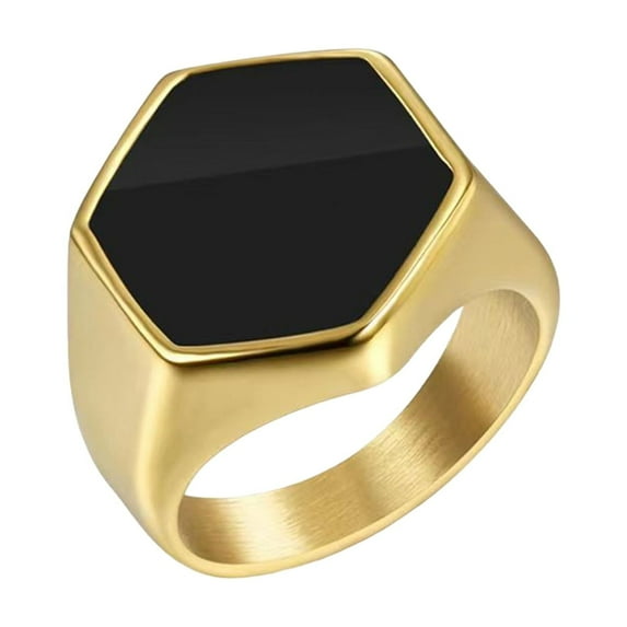 GROFRY Retro Ring Contrast Color Polished Alloy Hexagon Surface Simple Style Multi Sizes Anti-Rust Lightweight Finger Jewelry