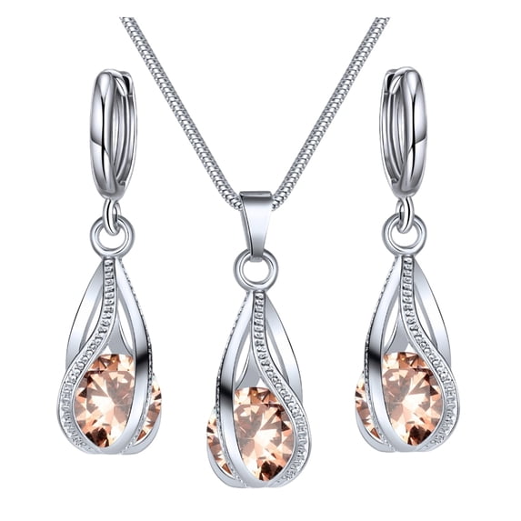 GROFRY Silver Drop Jewelry Set for Women Cubic Zircon Teardrop Dangle Earrings And Necklace Set for Wedding Bridal Accessories