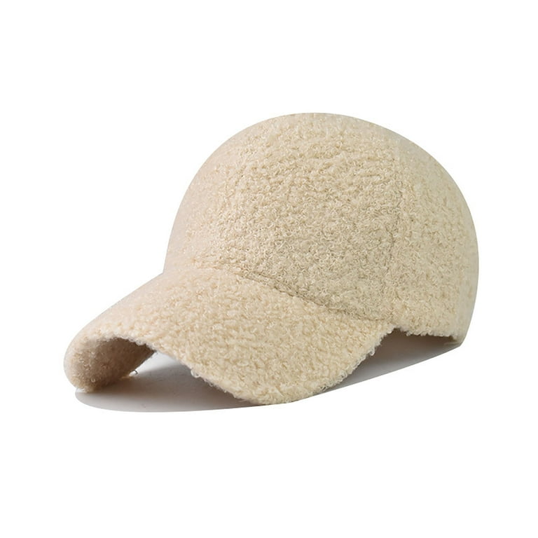GROFRY Solid Color Adjustable Hook Loop Fasteners Baseball Cap Extended  Brim Plush Outdoor Hat for Fall Winter