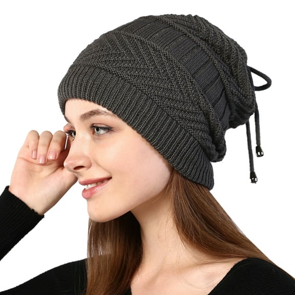 GROFRY Solid Color Beanie Hat Solid Color Adjustable Autumn Winter Plush Lining Windproof Hat Scarf for Outdoor