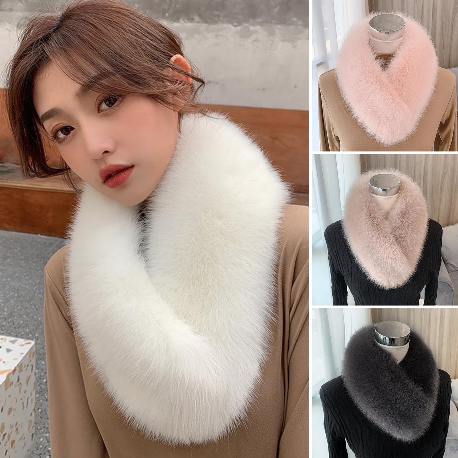 GROFRY Solid Color Wide Warm Clip Buckle Winter Scarf Women Faux Fur Scarf Neck Warmer Fashion Accessories
