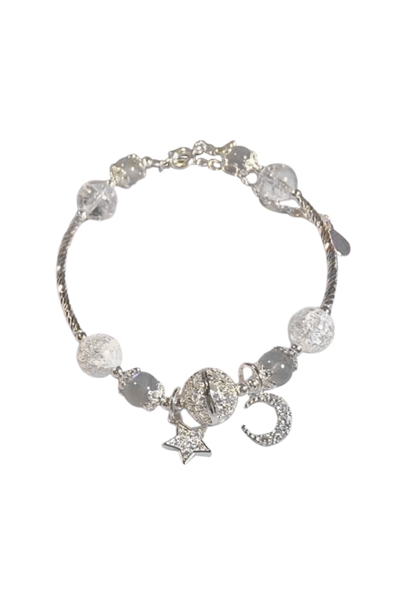 Star Moon Charm Bracelet for Women Handmade Alloy Faux Crystal Bracelets with Glass Strings Unique Gift for Her