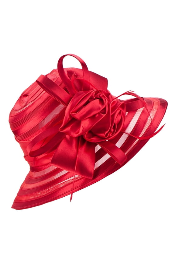 Sun Hat Flower Decor Wide Brim Stripe See-through Mesh Women Church Cap Bridal Hat