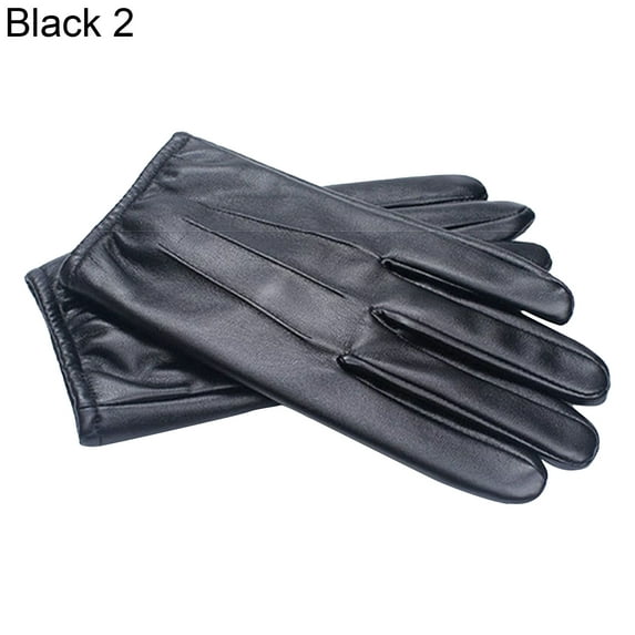 GROFRY Waterproof 1 Pair Men Gloves Faux Leather Plush Full Fingers Winter Mittens for Outdoor