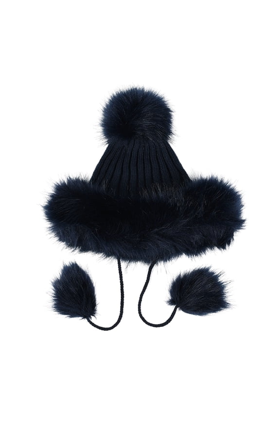 Winter Hat Fake Fur Knitted Two Plush Ball Thicken Lady Beanie for Daily Wear
