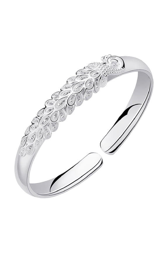 Women Bangle 3D Peacock Emboss Adjustable Circumference Smooth Finish Wrist Jewelry Birthday Holiday Gift Open Bracelet