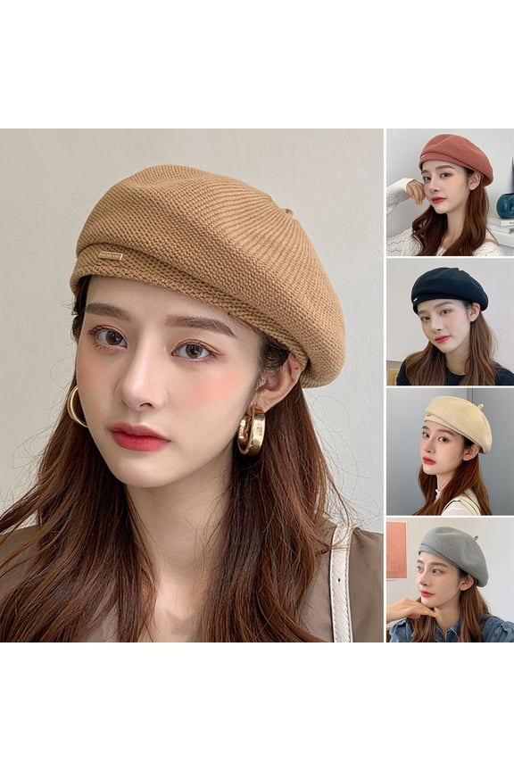 Women Beret Wind-proof No Brim Knitting Round Top Good Stretchy Dress Up Lightweight Elegant Lady Winter Beret Hat for Holiday