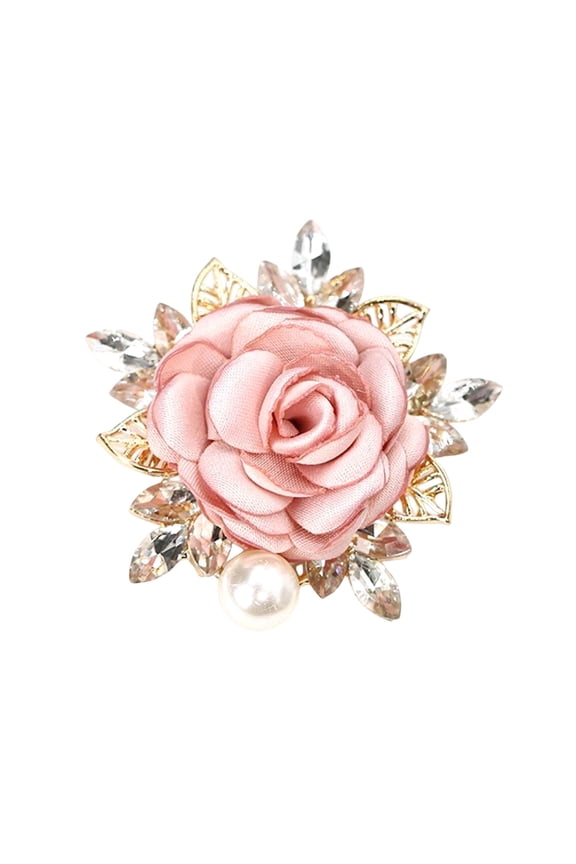 Women Brooch 3D Rose Leaf Faux Pearl Rhinestone Lapel Collar Pin Bag Scarf Hat Decoration Brooch Prom Party Jewelry