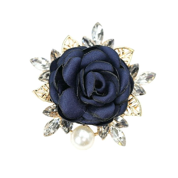 GROFRY Women Brooch 3D Rose Leaf Faux Pearl Rhinestone Lapel Collar Pin Bag Scarf Hat Decoration Brooch Prom Party Jewelry